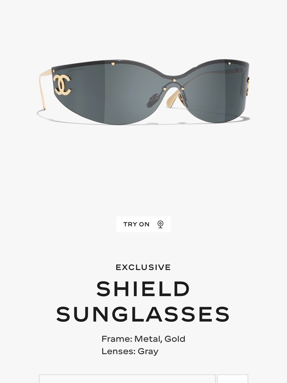 $950 Authentic CHANEL Gray Shield Sunglasses with Gold